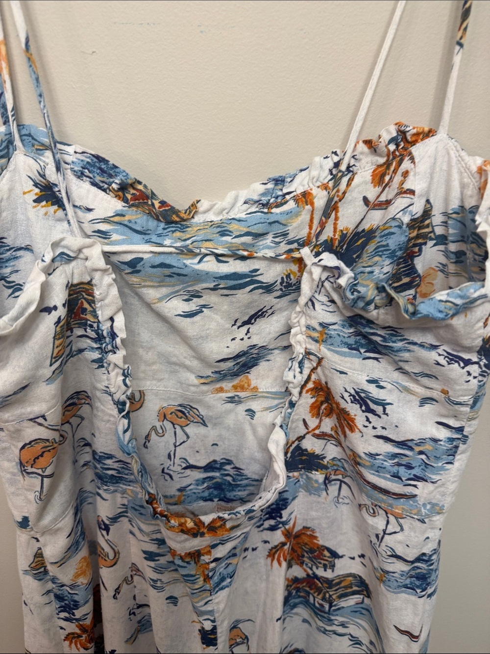 Free People White Tropical Print Slip Dress with Blue and Brown Accents - Picture 14 of 14